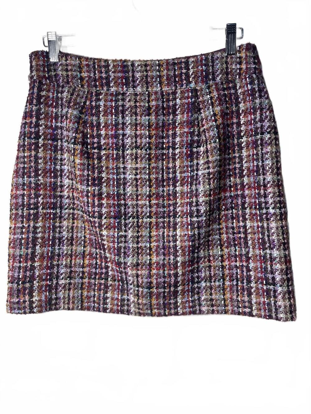 LOFT Tweed Mini Skirt Women's 8 Pockets Gingham Boxy - Picture 3 of 9
